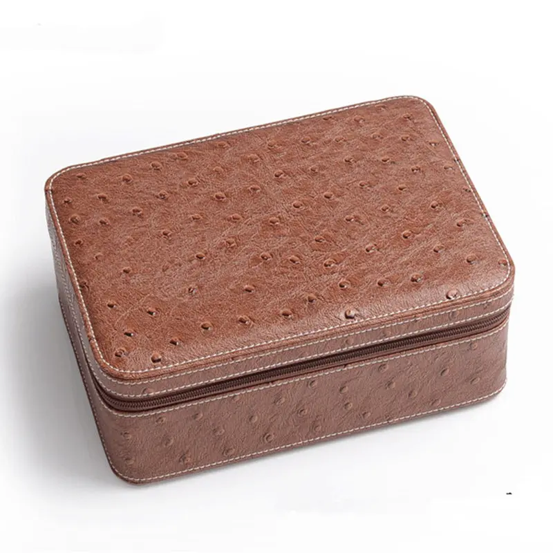 2/4 Slots Leather Watch Box With Zipper Ostrich Skin Watch Case Storage Box Blue Travel Case Luxury Organizer