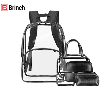 

BRINCH 6 in 1 Clear Backpack with Cosmetic Pockets Clear Transparent PVC Mummy Backpack Diaper Nappy Backpack For Baby Care