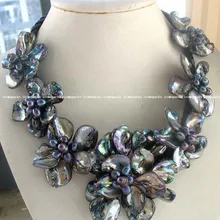 Замечательный черный жемчуг пресноводных 40- 60 мм морские раковины цветок 18." ожерелье