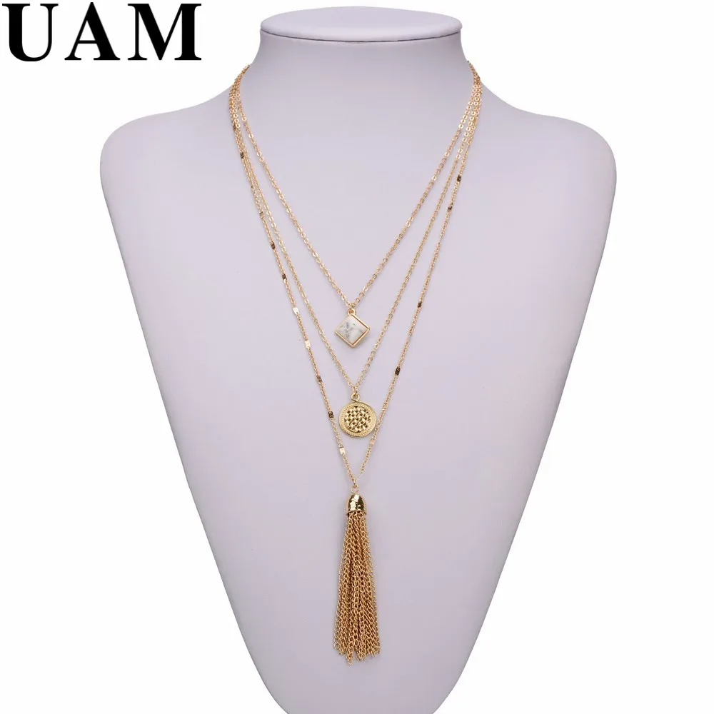 Fashion Jewelry Tassel Gold Color Chain Multilayer Necklaces Women