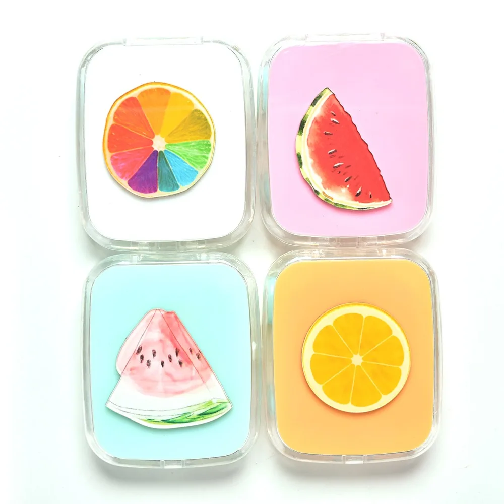 

4 Styles Lovely Travel Pocket Storage Contact Lens Case Holder Container Fruit Style Square Lens Box with Mirror 1PCS