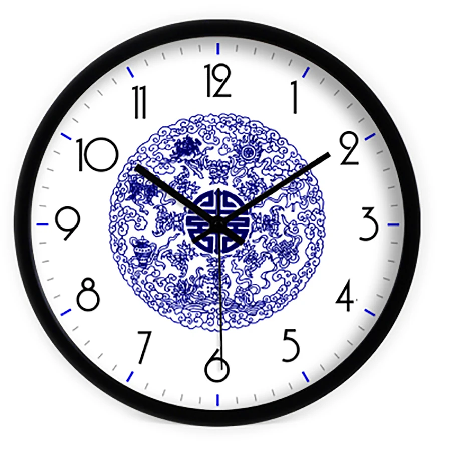 

Blue Porcelain Art Simple Antique Clock Creative Silent Big Vintage Large Digital Wall Clock Modern Design Zegary Clocks 50A0184