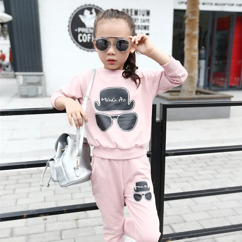 2016 Spring Autumn Big Girls Clothing Sets Kids Cotton Pullover Sport
