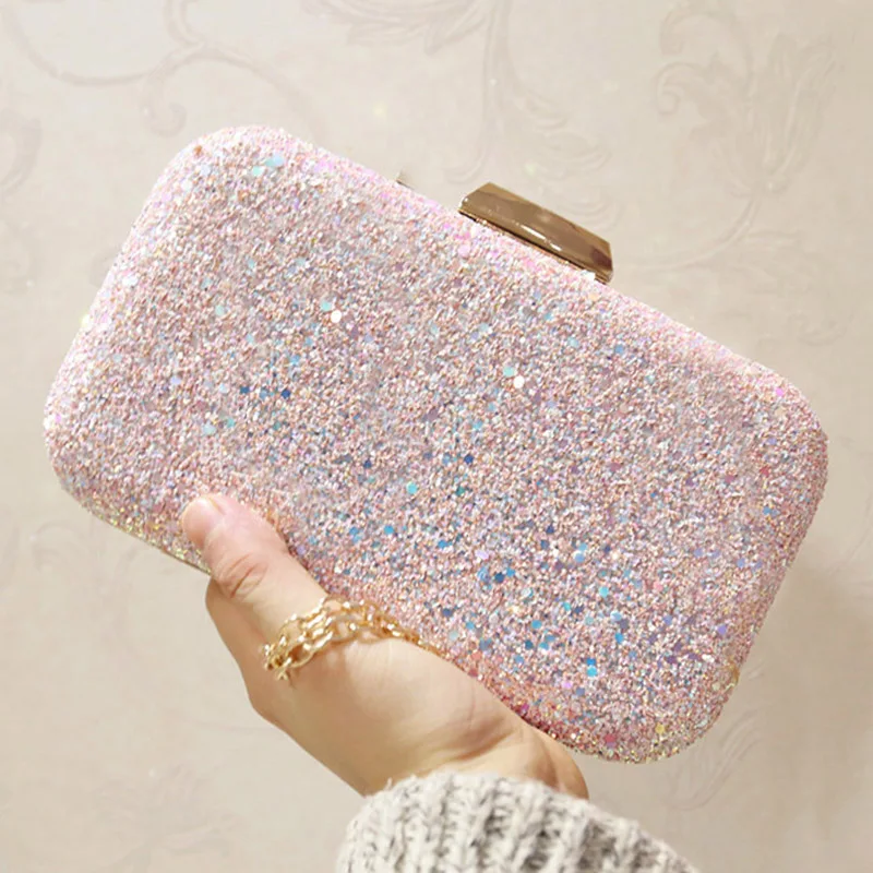 

Glitter Sparkling Sequined Women Clutch Evening Party Bag Female Shoulder Bag with Chain Straps Party Yellow Banquet Hand Bag