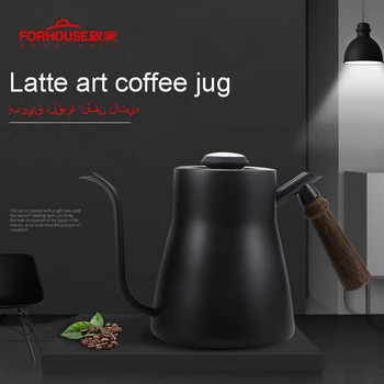 

850ml Stainless Steel Coffee Pot With Thermometer Gooseneck Drip Kettle Teflon Non-stick Milk Frothing Jug Swan Neck Drip