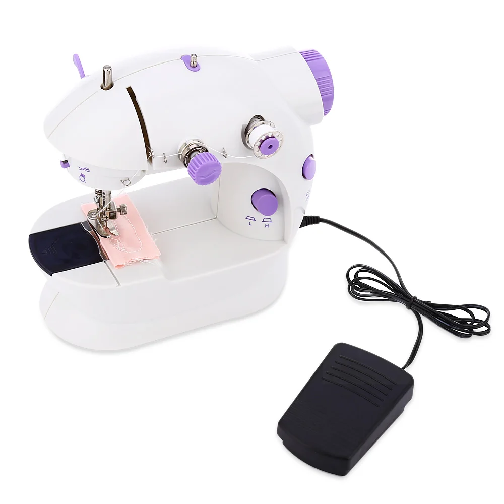 

Mini Electric Handheld Sewing Machine Dual Speed Adjustment with Light Foot AC100-240V Double Threads Pendal Sewing Machine