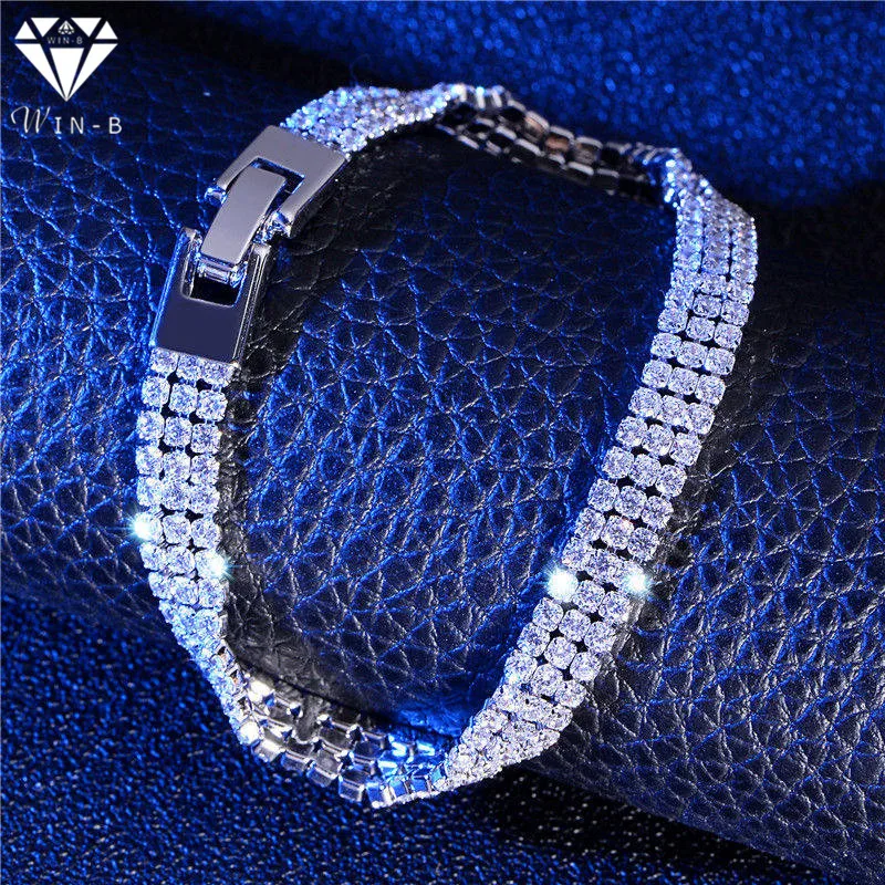 

WIN-B Luxury Crystal Bracelets Women Silver Color Cubic Zirconia Bracelets Bangles Femme Bridal Wedding Jewelry Vintage Bracelet