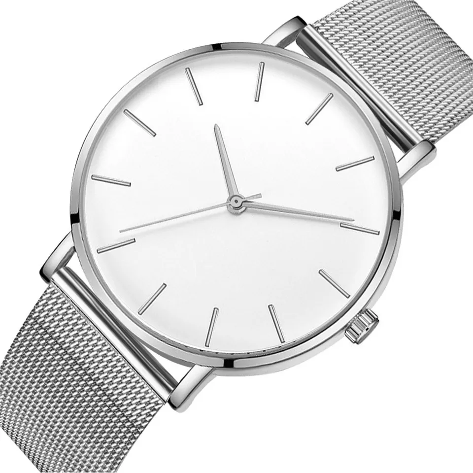 Ультратонкие женские спортивные часы с сетчатым ремешком в минималистическом стиле, часы из розового золота, женские часы, Regalos relojes para mujer, прямые продажи - Цвет: Silver White