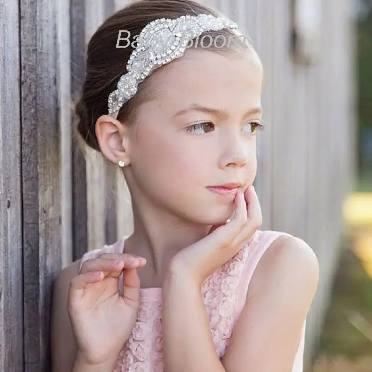 Ivory Sparkling Rhinestone Pearls Headband, Beaded Baby Flower Girls