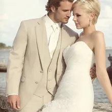 Мода стиль две кнопки Бежевый Жених Смокинги друзей жениха Мужские свадебные костюмы для выпускного вечера Жених(куртка+ брюки+ жилет) K: 1002