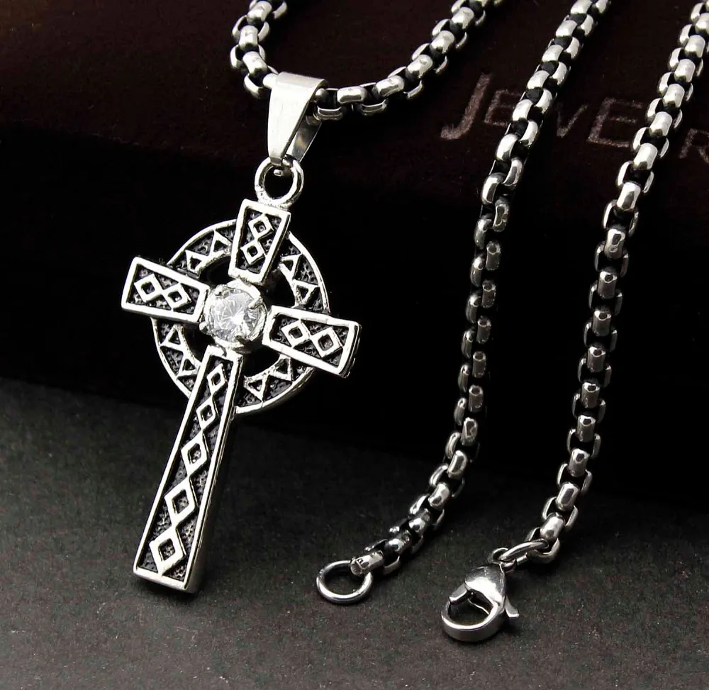 Men S 316L Stainless Steel Vintage Celtic Cross Pendant Necklace 