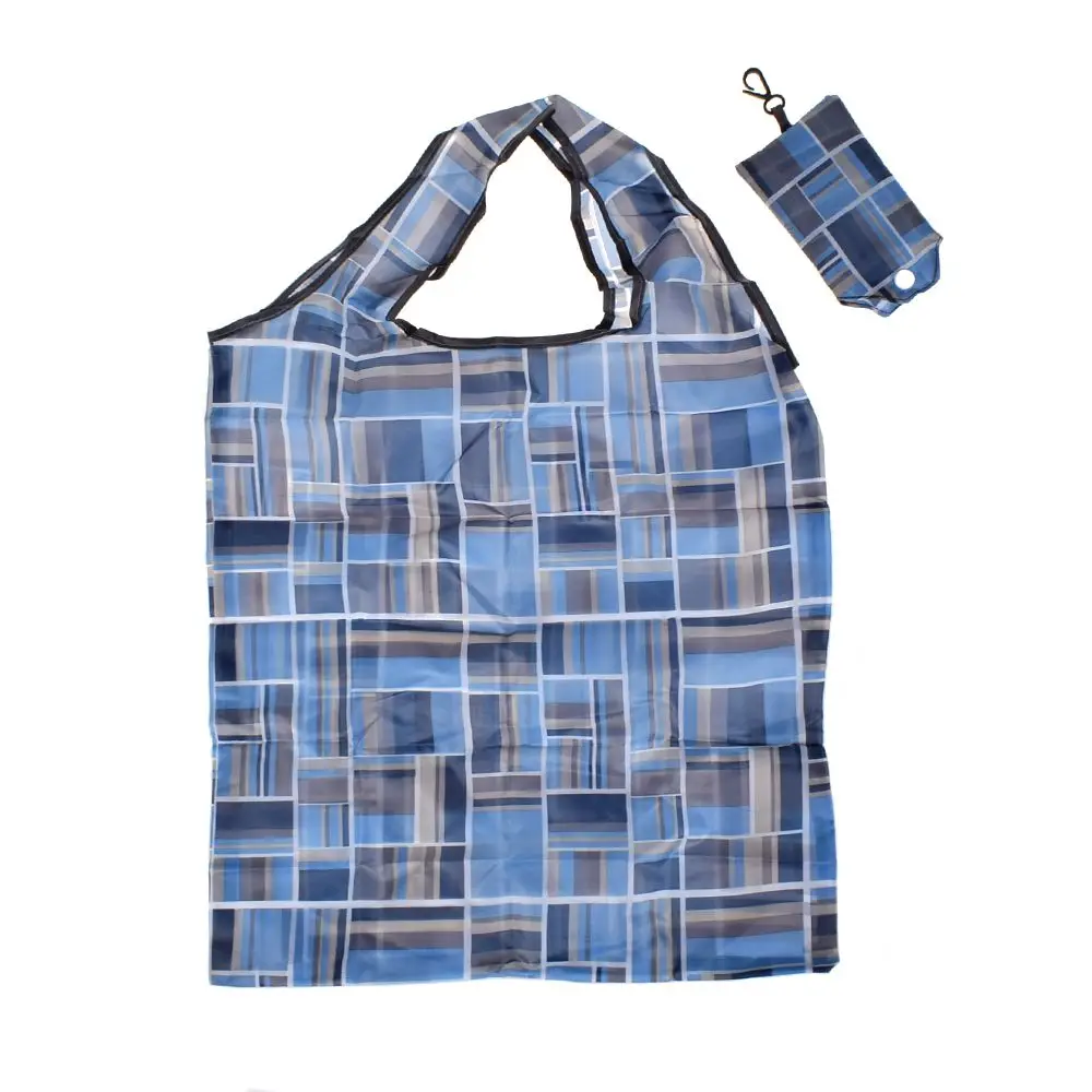 

1PC Simple Grid Stripes Foldable Shopping Bags Storage Handbag Reusable Folding Grocery Bag Nylon Large Totes Unisex
