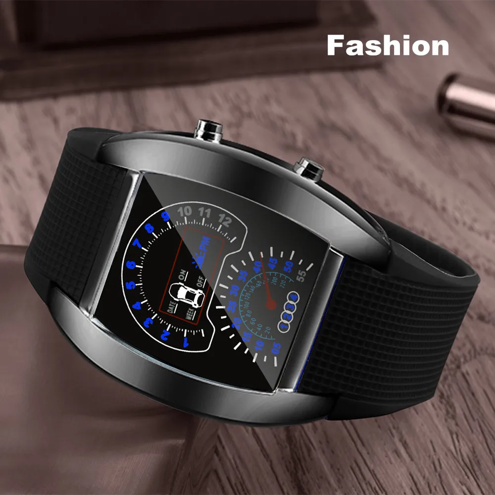

2019 Fashion Aviation Turbo Dial Flash LED Watch Gift Mens Lady Sports Car Meter LED digital lights display Relogio Clock A
