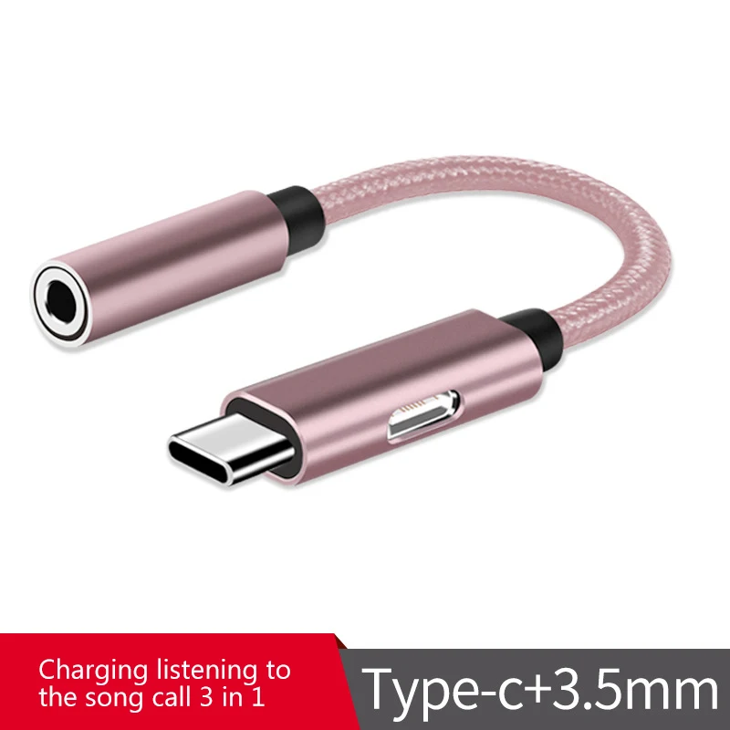 Usb type C адаптер зарядное устройство аудио кабель 2 в 1 тип-c до 3,5 мм разъем для наушников вспомогательный конвертер для samsung S9 для Xiaomi для huawei - Цвет: pink