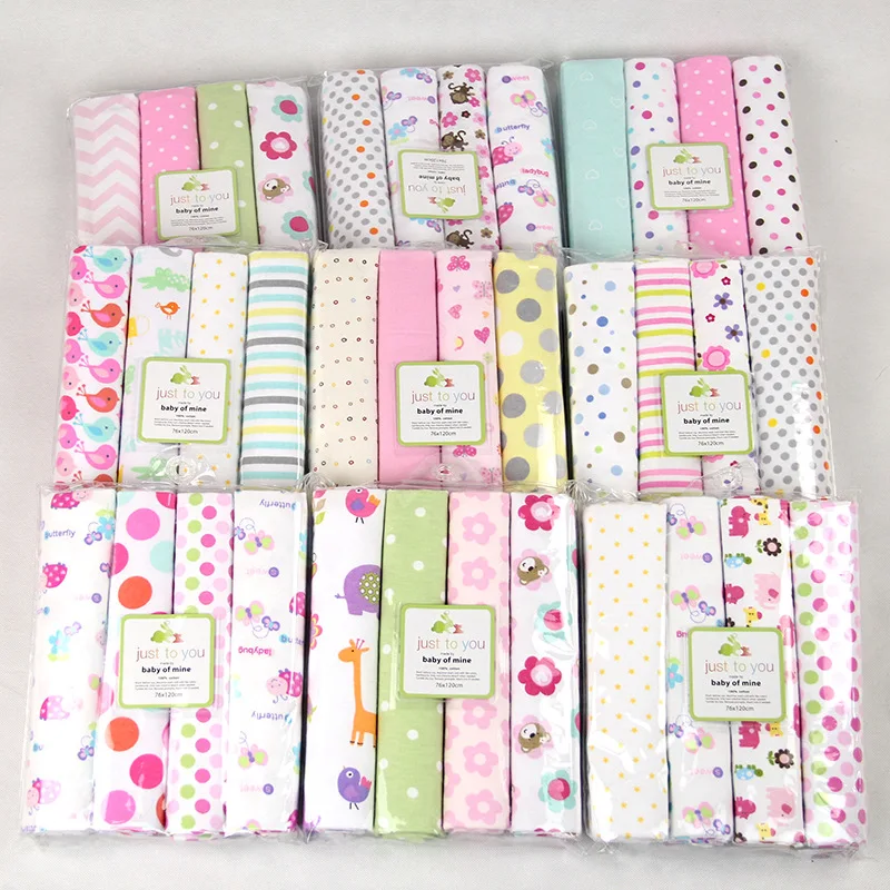 spesifikasi 4 Buah Banyak 102X76 Cm untuk Bayi Baru Lahir Bayi Lembar Tempat Tidur Linen 100% Katun Flanel Percetakan Bayi Selimut Bayi Yang Baru Lahir sprei Set Tempat Tidur
