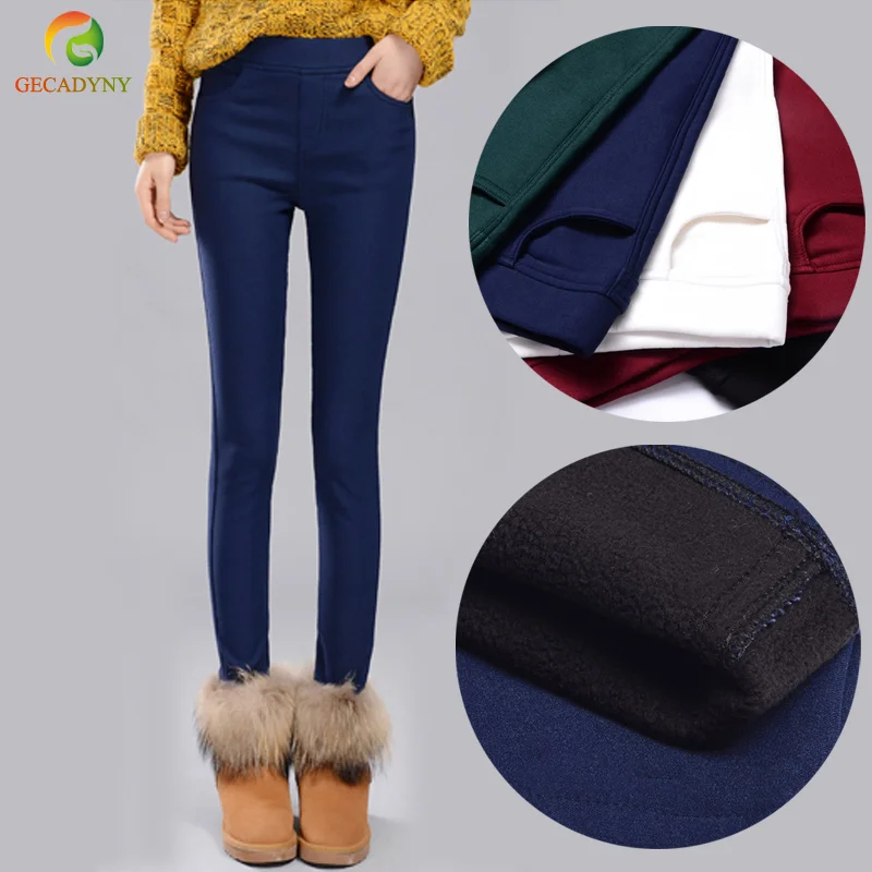 Goedkoop Vrouwen Potlood Broek Plus Size Fleece Warm Stretch Casual Broek Effen Fluwelen Broek Elastische Winter Dikke Leggings Dropshipping