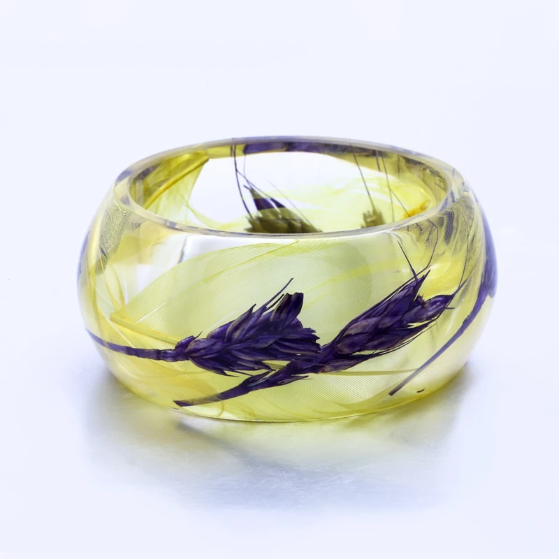 

Handmade Resin Bangle Wheat and Feather Bracelet Indian Bangles for Women Jewelry 2017 Unique Bracelet Charm Pulseiras 65mm