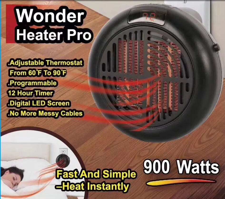 900W Wonder Heater Pro Portable Handy Heater Wall Outlet Digital Plugin