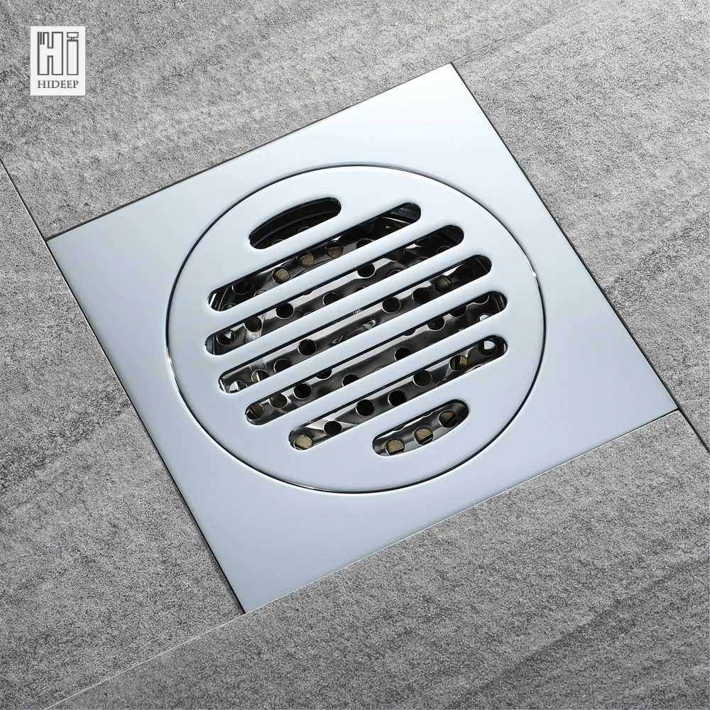 HIDEEP Bathroom Square Brass Chrome Plated Common Floor Drain