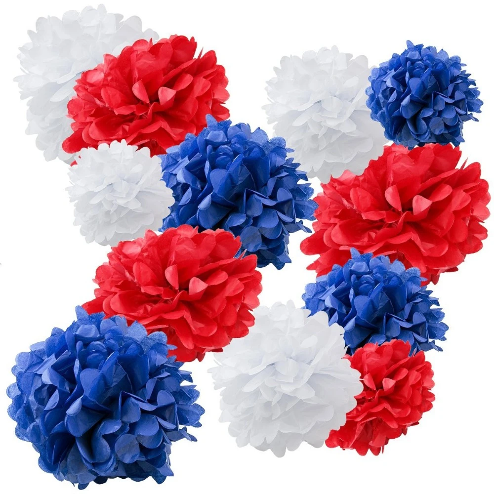 Lot De 18 Papier De Soie Melange Bleu Royal Rouge Blanc Pom Poms Fleur Boule Mariage Fete D Anniversaire July 4th Vacances Decoration Aliexpress