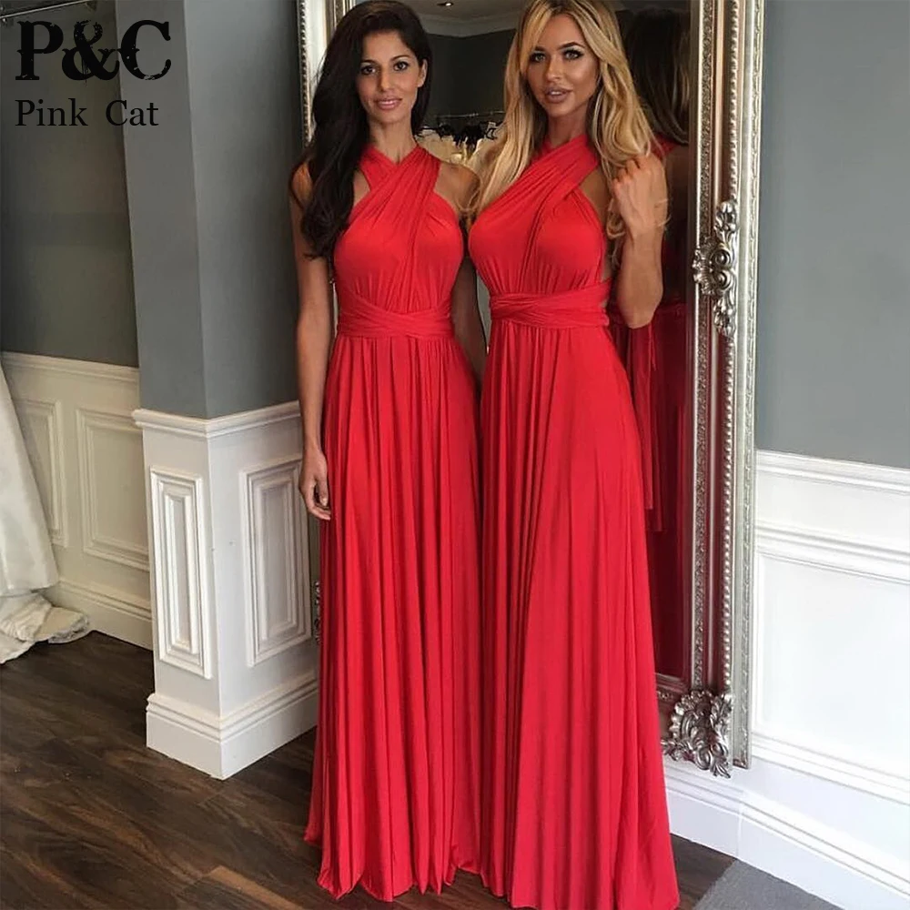 red maxi bridesmaid dresses