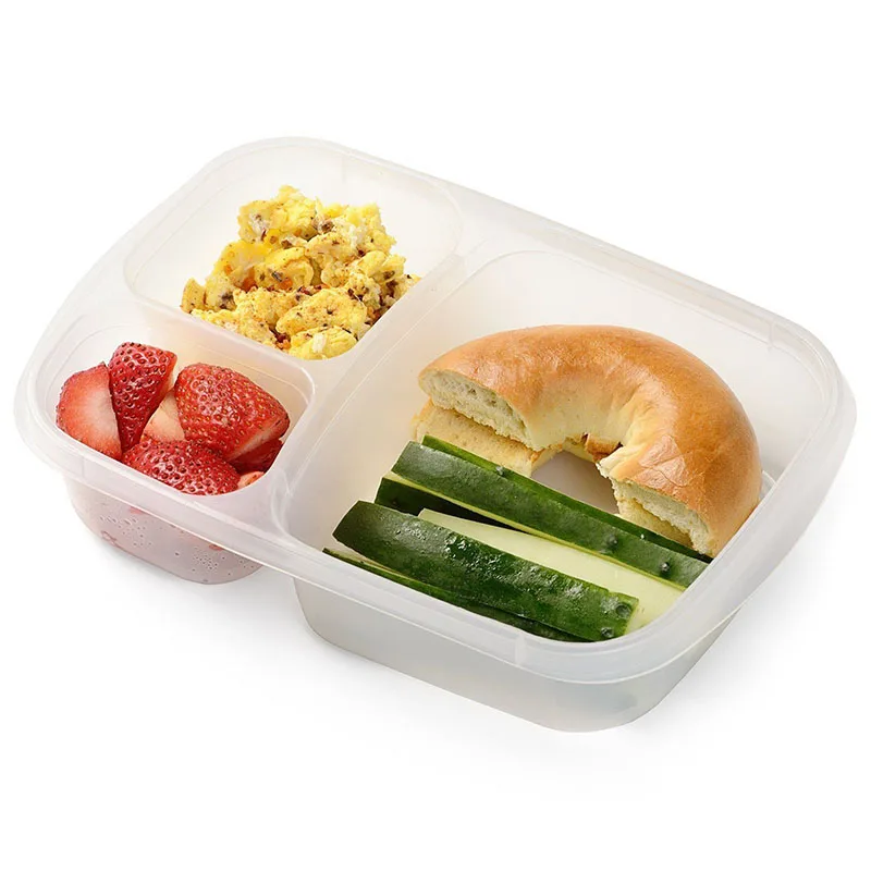 

Plastic Lunch Box With Lid 3 Compartments Food Fruit Container Picnic Storage Boxes for Kids Adult PAK55