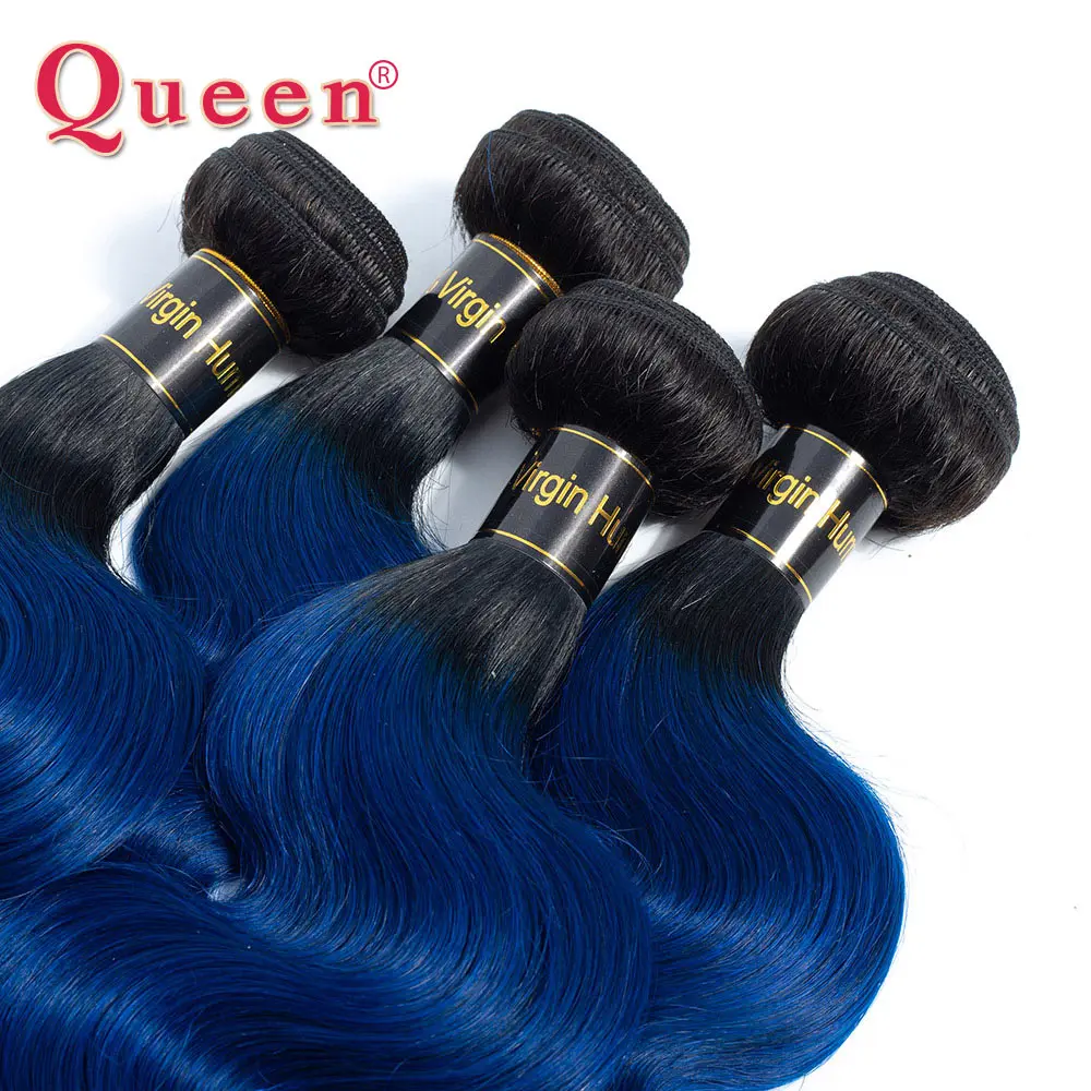 Queen hair Products бразильские волнистые человеческие волосы 3 пучка с кружевной застежкой 1B/синие темные корни два тона Омбре remy волосы