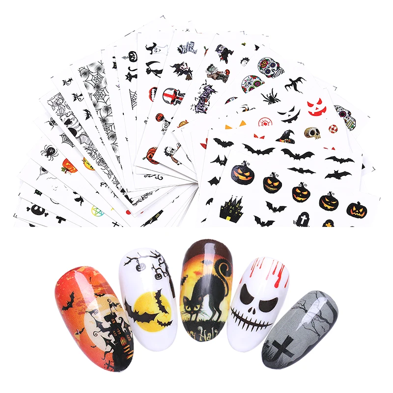 

55/50/48/30/24pcs Water Decals Transfer Stickers Spider Halloween Water Sliders Nail Art Decorations for UV Gel Polish