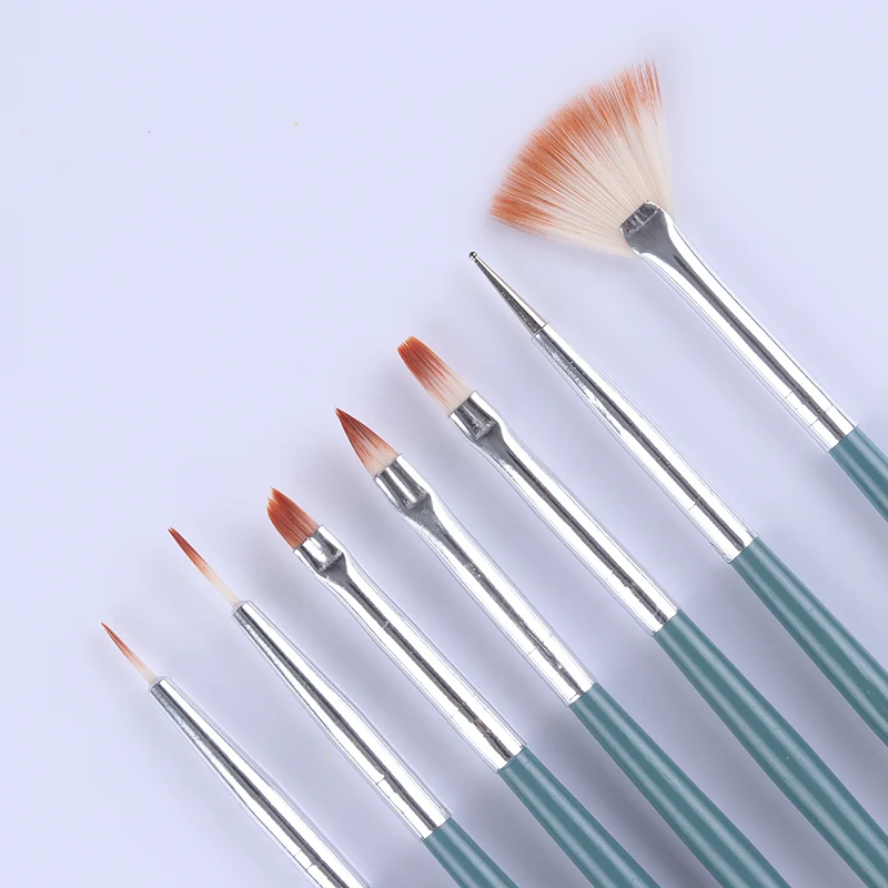 

7 Pcs Painting Nail Liner Brush Set Gradient Dotting Pen Set Green Wooden Handle Brush Acrylic UV Gel Nail Art Tool Kit