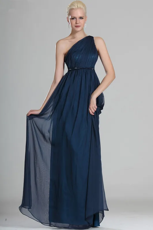 Free-Shipping-Gorgeous-One-Shoulder-Strap-Ruched-Bust-Navy-Blue-Chiffon-Evening-Dress