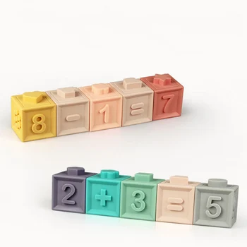 

Baby Grasp Toy Soft Rubber Vinyl Embossed Building Blocks Baby Massage Teethers Squeeze Bath Toy Children Kids Educational Toys