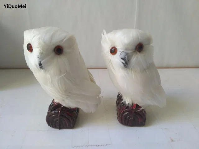 About 12x7cm Artificial White Owls One Lot 2 Pcs Model About 12x7cm Artificial White Owls One Lot 2 Pcs Model Polyethylene Furs Night Owl