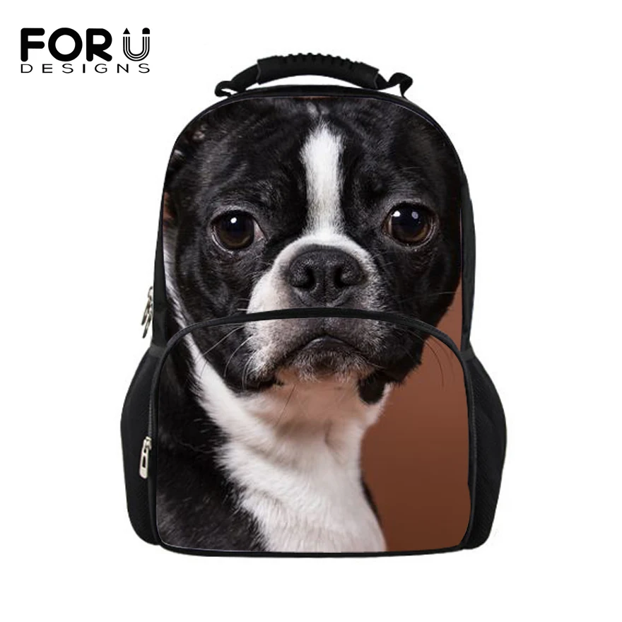 

FORUDESIGNS Backpack for Teenager Girls Boys Animal Boston Terrier 3D Printing Felt Backpack for High School Student Mochilas