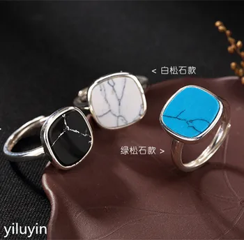 

KJJEAXCMY Boutique jewelry S925 pure silver inlaid white, blue, black pine, geometric section, lady's high-end open ring.