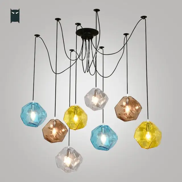 1 4 8 Heads Colored Glass Shade Blue Yellow Coffee Transpa 1 4 8 Heads Colored Glass Shade Blue Yellow Coffee Transpa Ceiling Chandelier Fixture