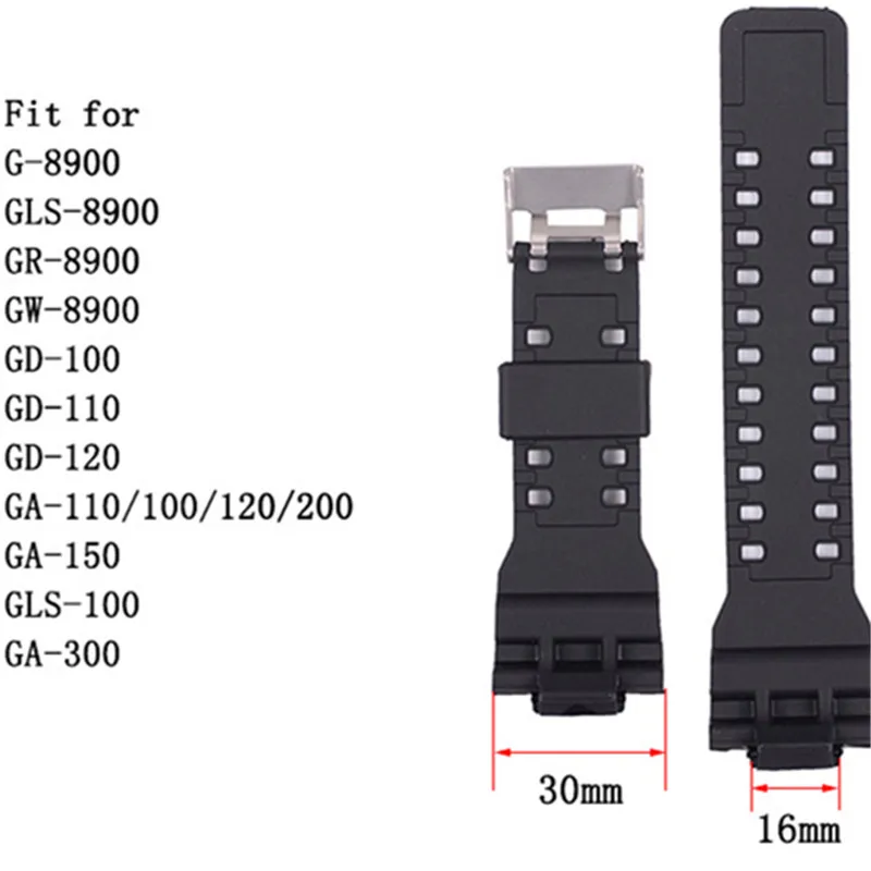 Nowy pasuje do Casio G Shock 16mm szerokość zegarek z gumy 16mm silikonowy zegarek pasek pasuje do Casio G Shock GA
