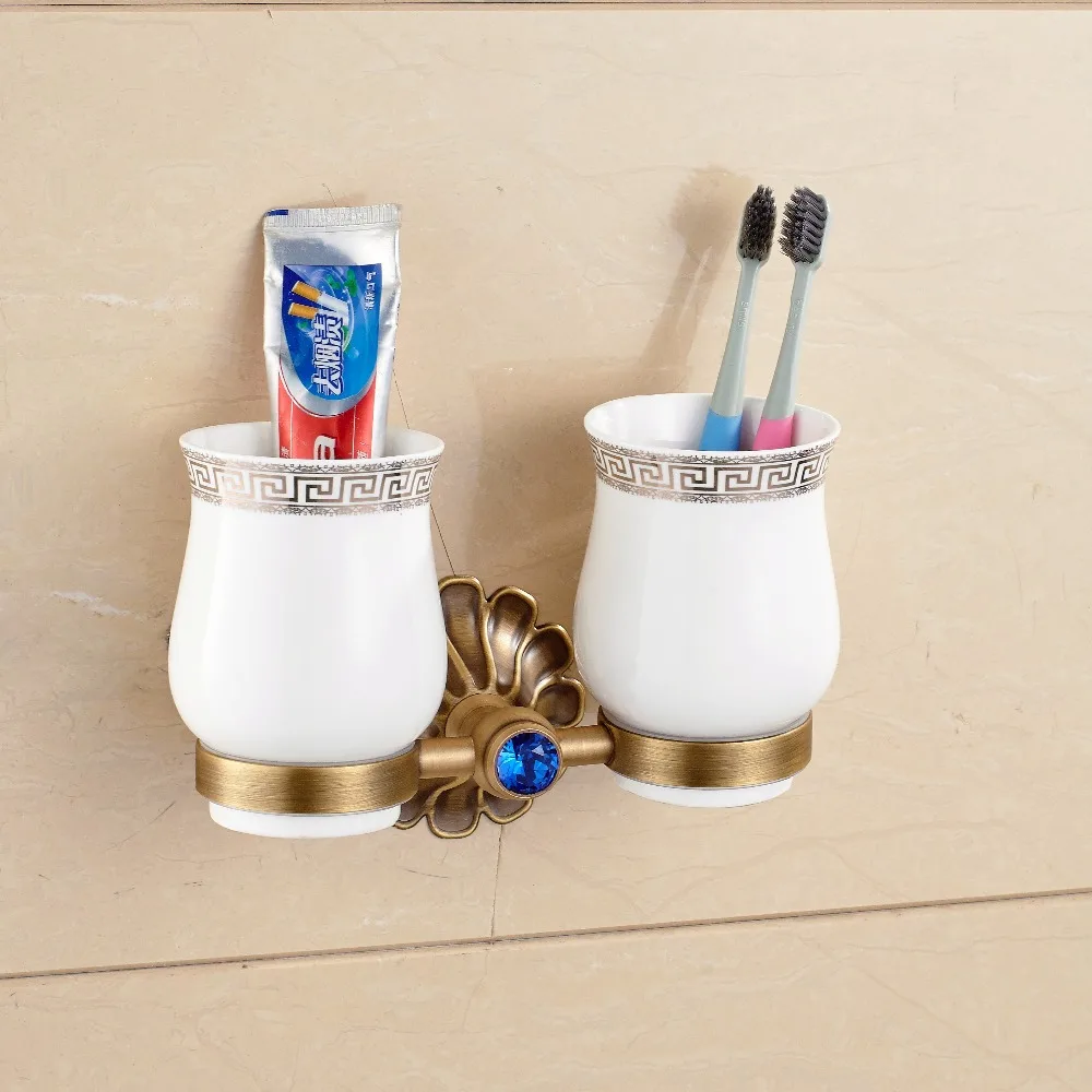 Toothbrush Holder Antique Brass Double Ceramic Gargle Cup Rackin Cup