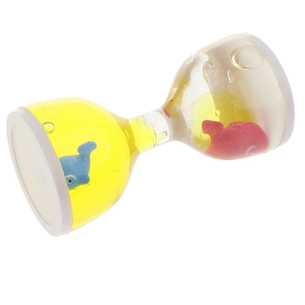 Liquid Motion Bubbler Timer Desk Sensory Toy Dolphin Animal Floating Oil Hourglass for Fidgeting Stress Relief Gifts Yellow