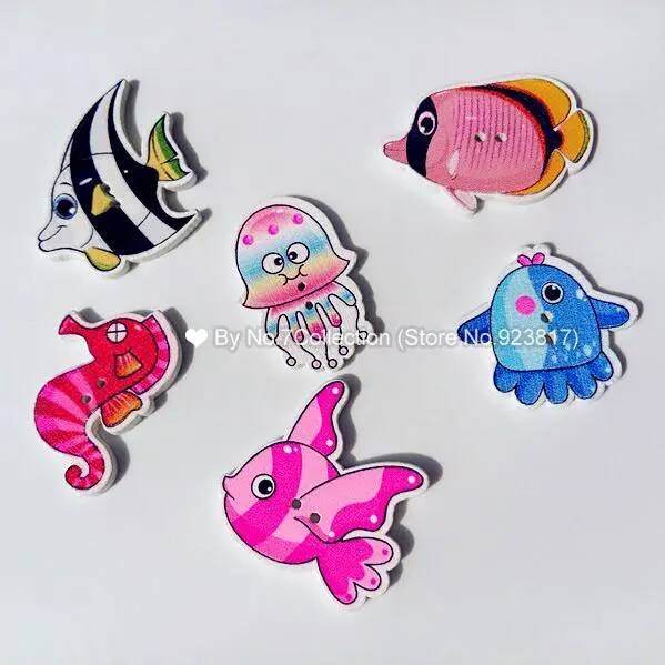 

10pcs Sea Animals Wood Buttons for Clothing 2 Holes Assorted Color Scrapbooking Buttons Sewing Craft DIY Garment Accessories