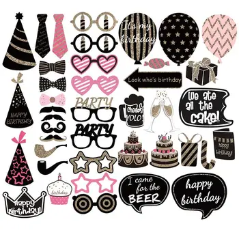 

41pcs Party Photo Booth Props Creative Happy Birthday Pose Sign Kit for Birthday Party Decoration