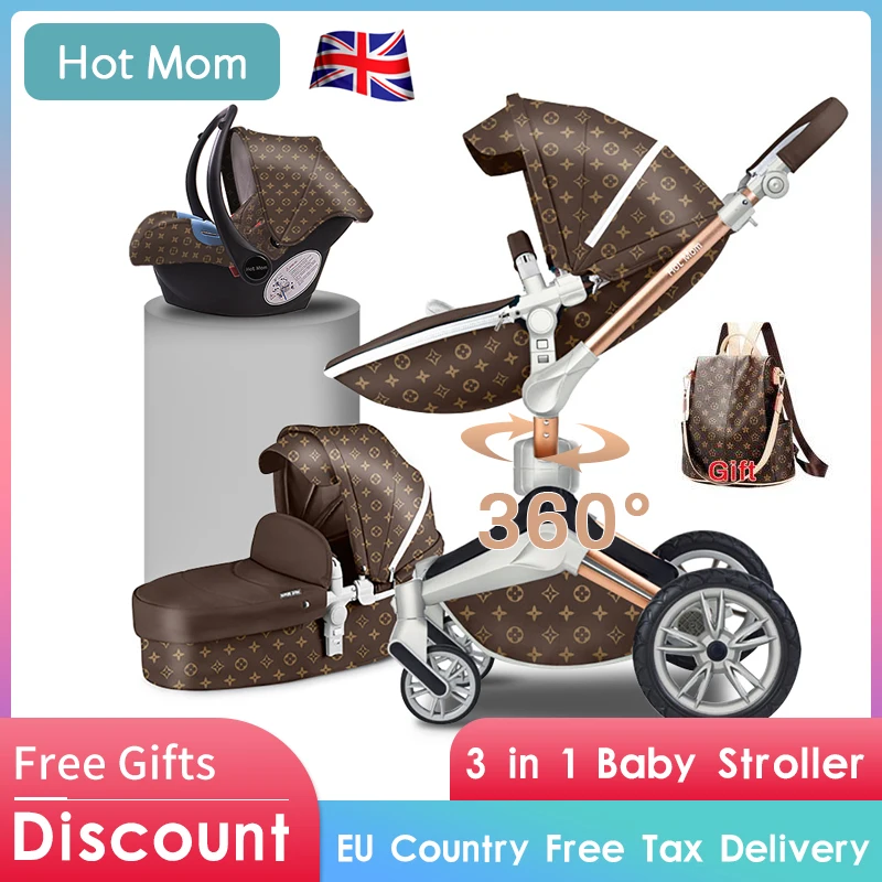 

UPS delivery Hot Mom Baby Stroller 3 in 1 Luxury High Landscape 2 in 1 360 degree fold Baby Pram CE standard Free tax