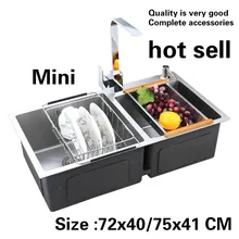 Бытовая общая кухонная ручная раковина двойной паз пищевой 304 нержавеющая сталь Горячая 72x40/75x41 см