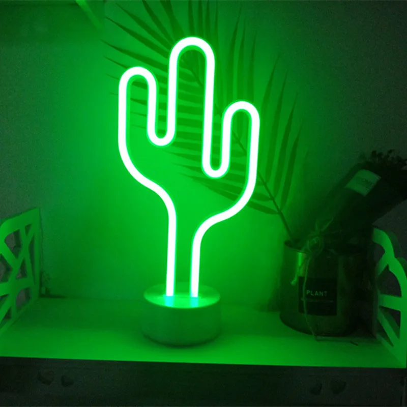  LED Neon Night Light Pineapple Cactus Shape with Base Battery Powered Table Lamp for kids room holi - 32948559774