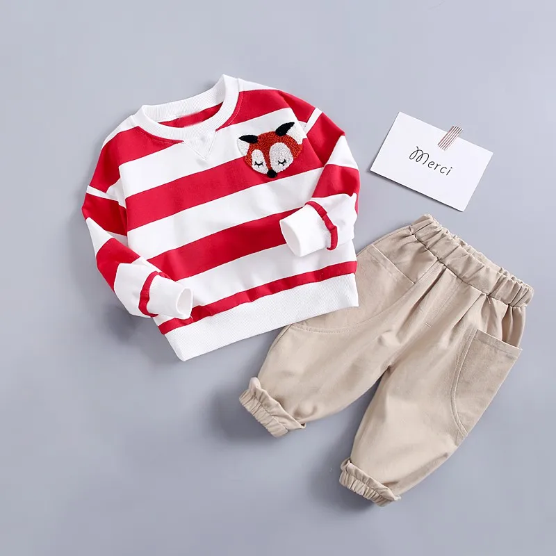 

2Pcs/Set Autumn Baby Boys Girls Striped Animal Print Long Sleeve Sweatshirt Blouse+Trousers Casual Outfits