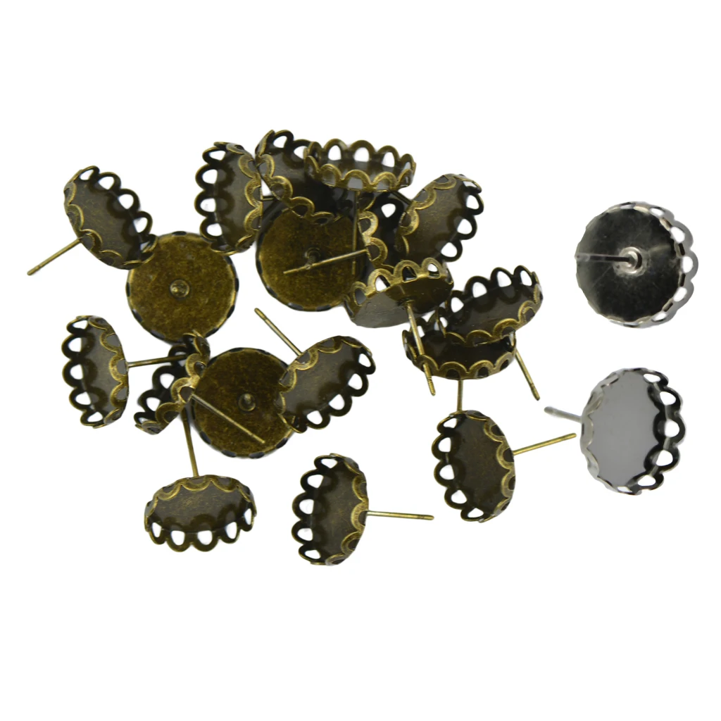 40 Pieces Earring Ear Stud Pins Base Metal Blank Cabochon Setting Earring Base DIY Jewelry Findings Bronze & Black