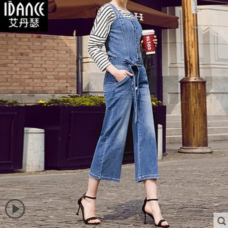 

Free Shipping 2018 Summer Jeans Plus Size 25-30 Pants For Women Overalls Jumpsuit And Rompers Wide Leg Denim 3/4 Ankle Trousers