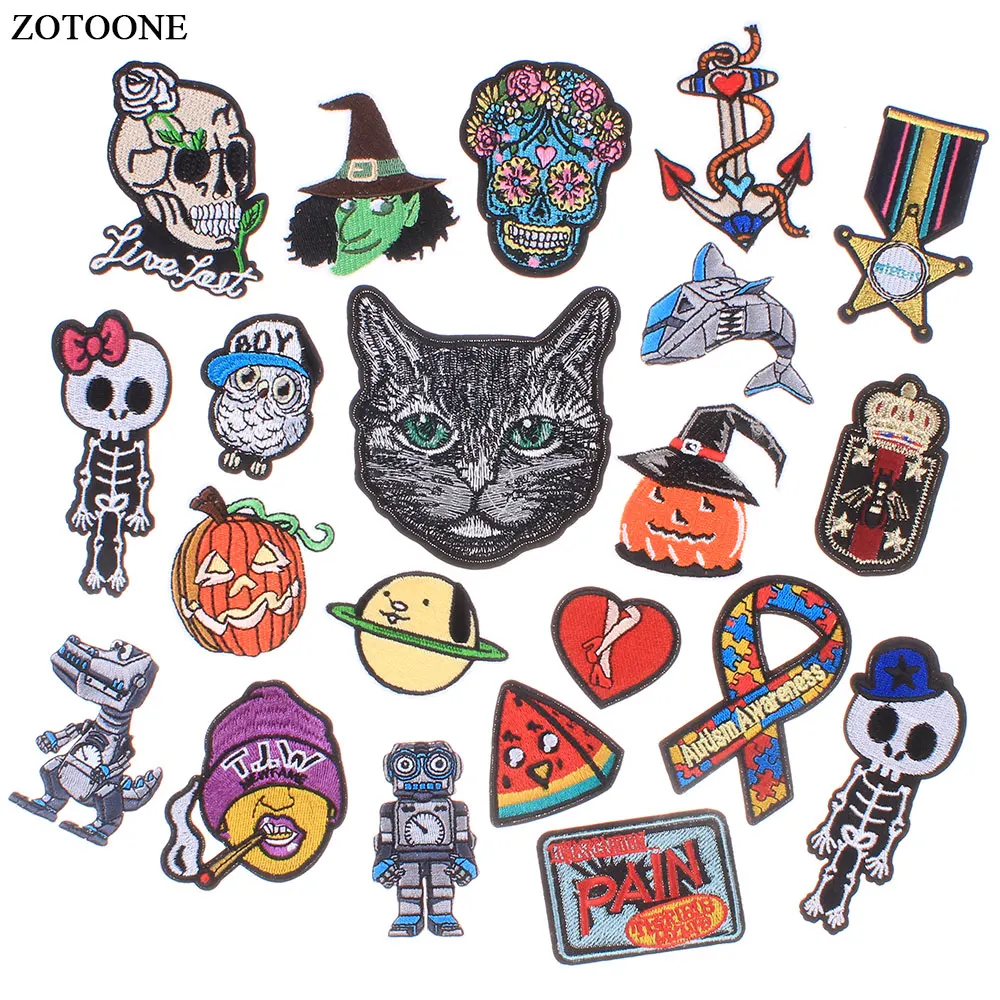 

ZOTOONE Iron on Patches Halloween Wizard Pumpkin Skull Patches for Clothing Jeans Bag Hat Apparel Sewing Decoration Applique E