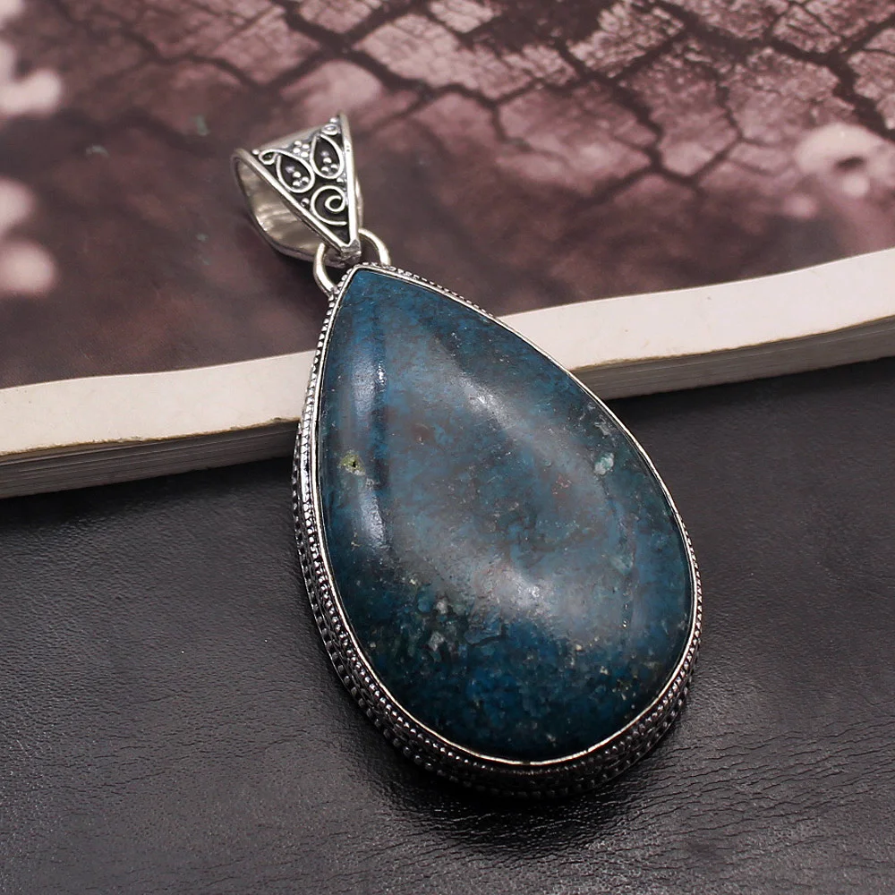 

Vintage Teardrop Sea Sediment 925 Sterling Silver Fashion Charms Necklace Pendant 2 1/2" TF611