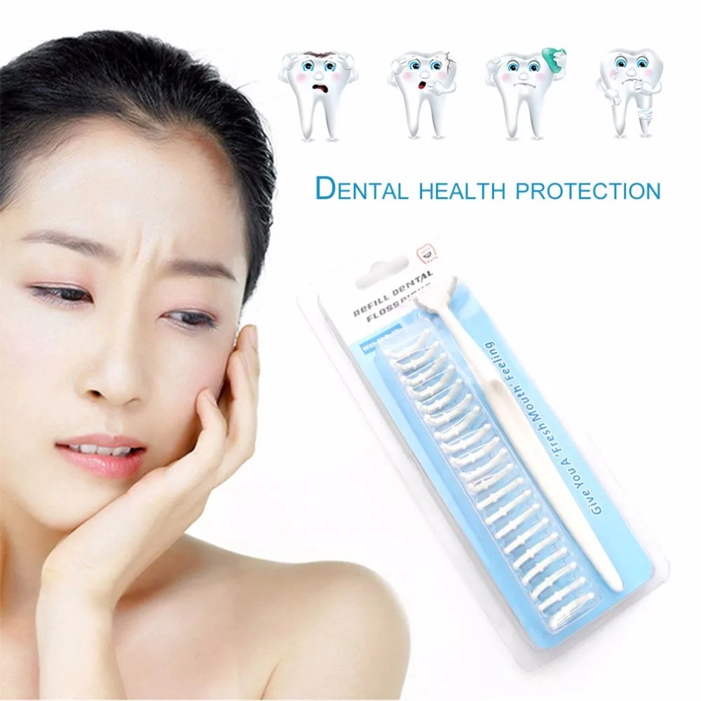 Reusable Dental Floss Rod Replaceable Head Dental Floss Pick With 20