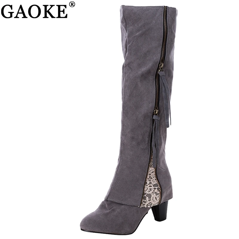 

2017 Winter Women Riding Boots High Heel Fold Over Design Near The Ankle With Lace Detailing At Side Over the Knee Boots
